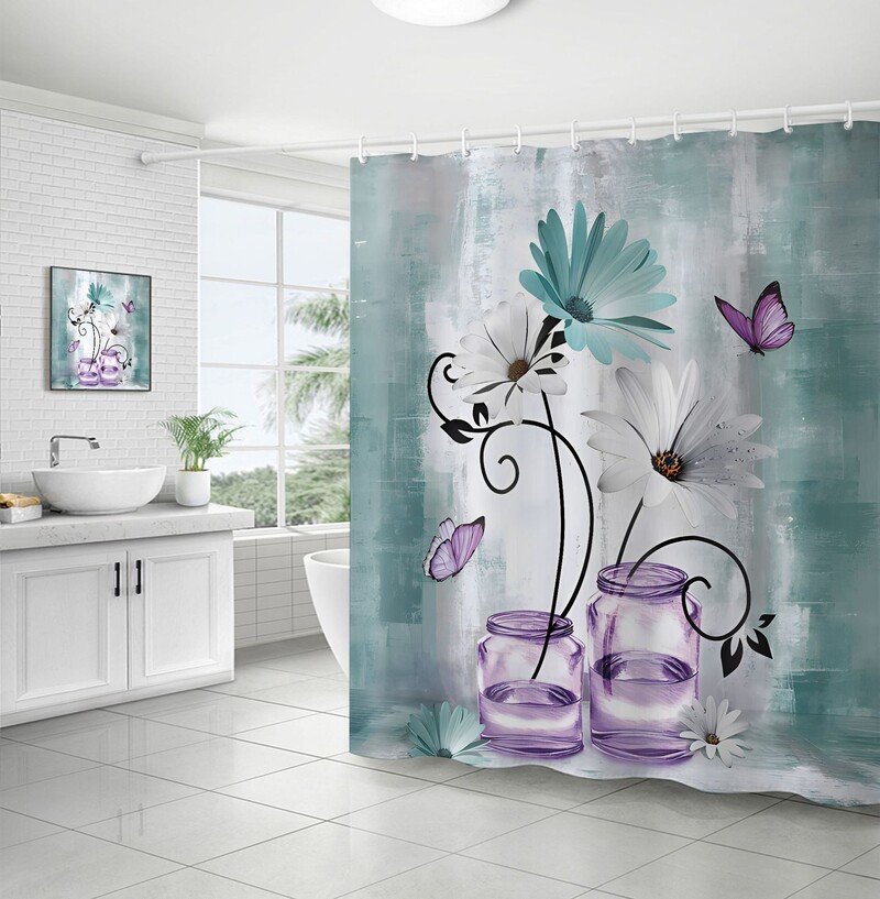 Chrizanteminė dušo užuolaida Populiari poliesterio 3D skaitmeninio spausdinimo vandeniui atspari izoliacinė vonios užuolaida, atspari drėgmei