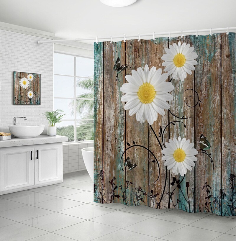 Chrizanteminė dušo užuolaida Populiari poliesterio 3D skaitmeninio spausdinimo vandeniui atspari izoliacinė vonios užuolaida, atspari drėgmei