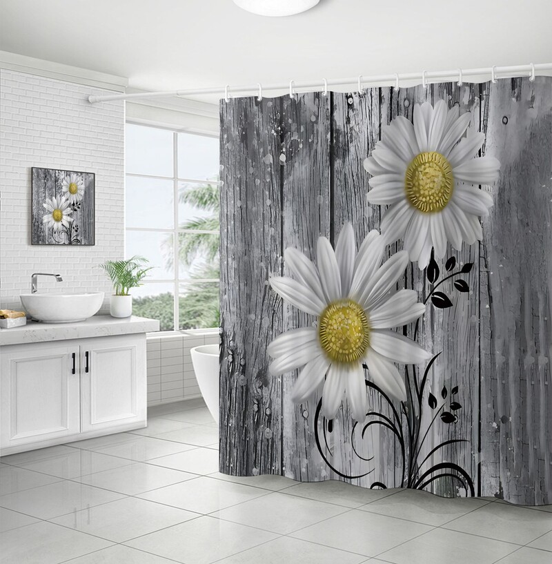 Chrizanteminė dušo užuolaida Populiari poliesterio 3D skaitmeninio spausdinimo vandeniui atspari izoliacinė vonios užuolaida, atspari drėgmei