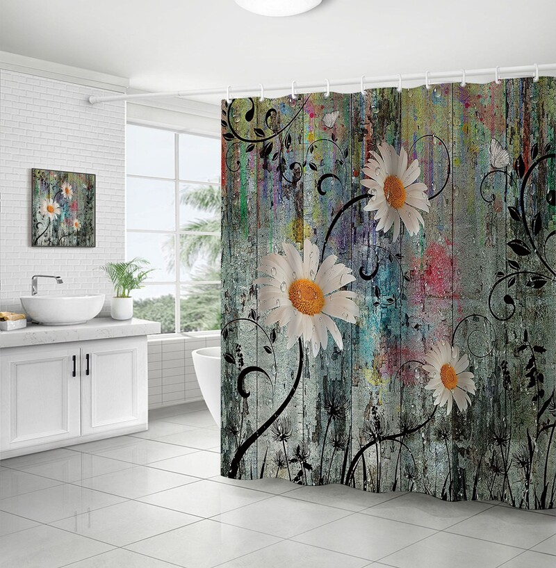 Chrizanteminė dušo užuolaida Populiari poliesterio 3D skaitmeninio spausdinimo vandeniui atspari izoliacinė vonios užuolaida, atspari drėgmei