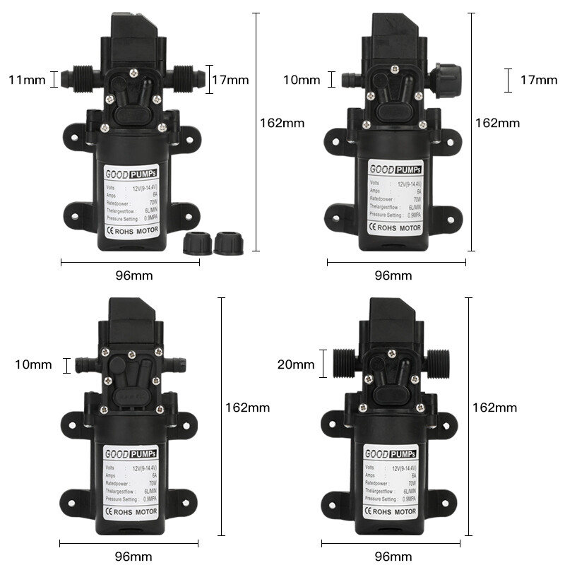1kom Automatski prekidač protoka 6L/min DC12V 70W 130PSI AUTOMATSKA membranska vodena pumpa Male sigurne visokotlačne samousisne pumpe
