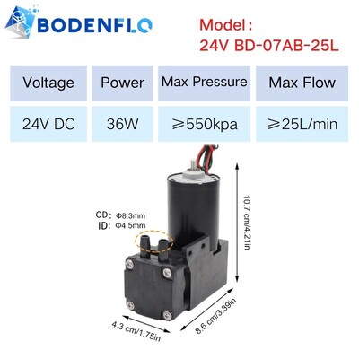 BD-07AB 25-35LPM 5.5-6.5bar mikro zračna pumpa DC bez četkica visokotlačne klipne zračne pumpe 12V 24V BLDC