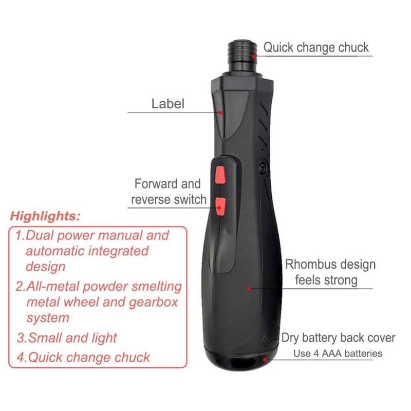 Täpne mini elektriline akukruvikeeraja, akuga töötav kruvikeerajaga puur Kodumajapidamises kasutatavate remonditööriistade kahesuunaline lüliti