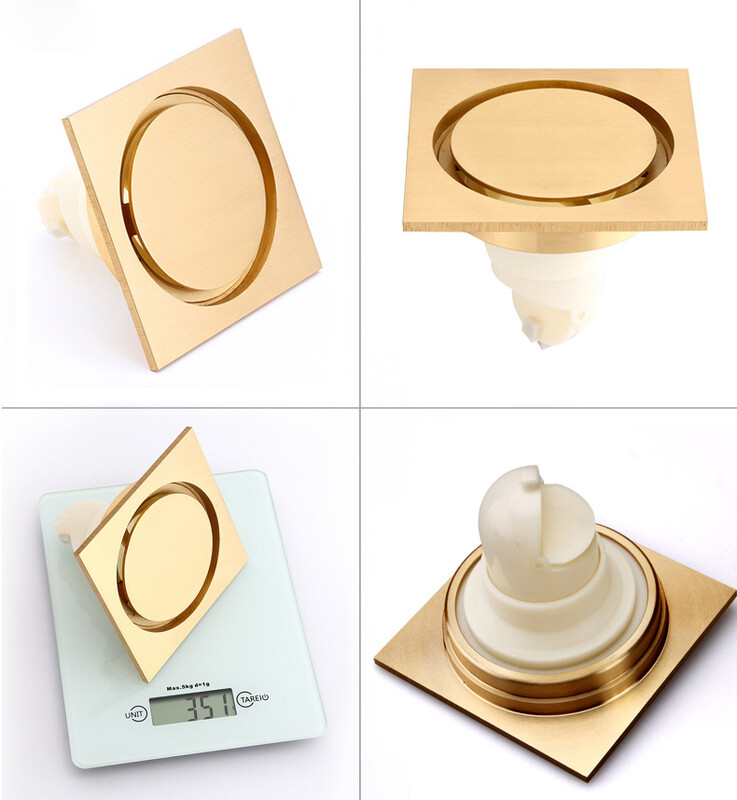 Senlesen podni odvod od mesinga protiv mirisa Kupaonski podni odvod Dezodoracija Kvadratni poklopac za tuš kabinu Veliki odvod Zlatni 10*10 cm