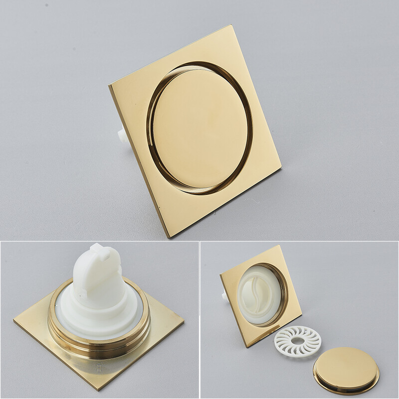 Senlesen podni odvod od mesinga protiv mirisa Kupaonski podni odvod Dezodoracija Kvadratni poklopac za tuš kabinu Veliki odvod Zlatni 10*10 cm