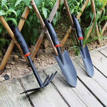 Μαύρη λαστιχένια λαβή Five Tooth Rake Gardening Four Piece Set Flower Shovel Dual-Purpose Hoe Gardening