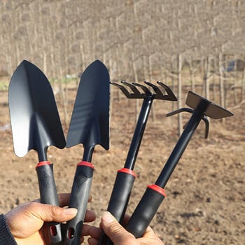 Μαύρη λαστιχένια λαβή Five Tooth Rake Gardening Four Piece Set Flower Shovel Dual-Purpose Hoe Gardening