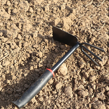 Μαύρη λαστιχένια λαβή Five Tooth Rake Gardening Four Piece Set Flower Shovel Dual-Purpose Hoe Gardening