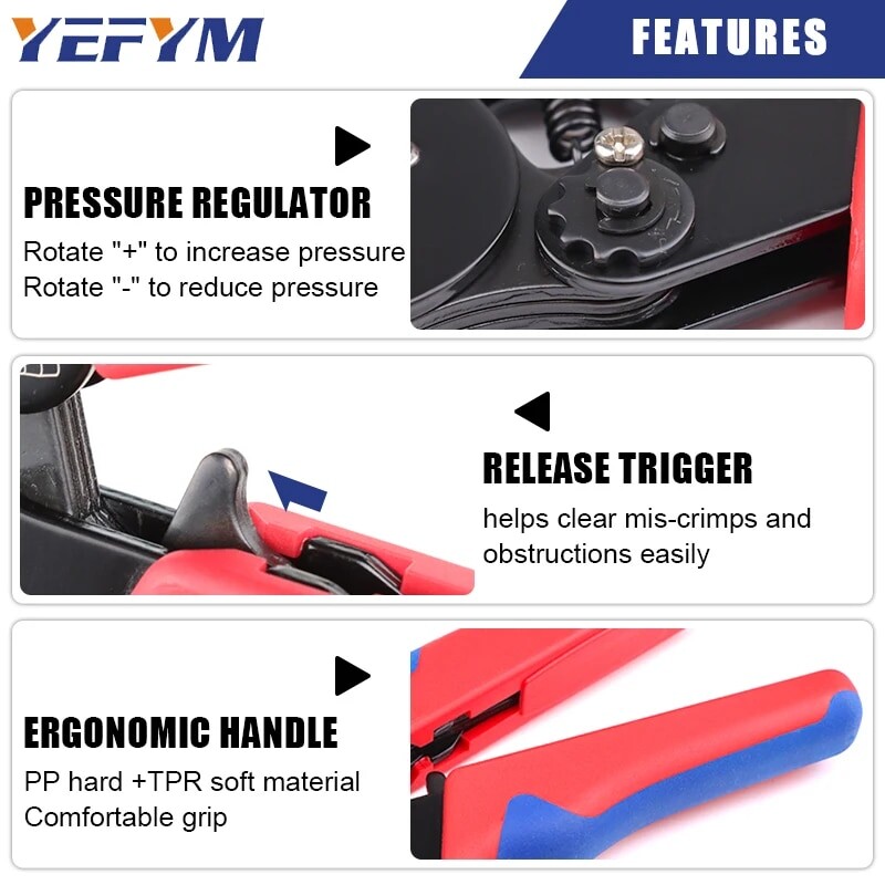 Otsavarrukate ümbriste pressimistööriistad HSC8 6-4A isereguleeruv AWG23-7/0,25-10 mm2 ruudukujuline põrkega traadi pressimistang