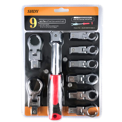 9tk Flex Offset Box Mutrivõtmekomplekt Vahetatava peaga Trox reguleeritav multifunktsionaalne mutrivõtme käepideme tööriistad
