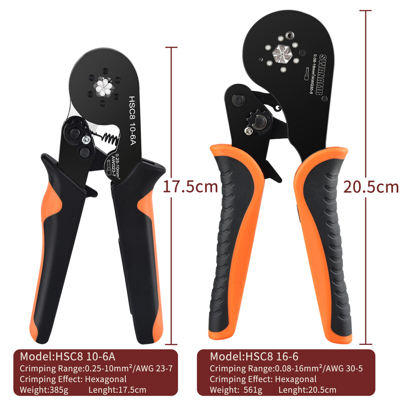 Ferulă Presă clește de sertizare pentru fire manșoane fire de sertizare terminale electrice vârfuri 0,08-16 mm² set de terminale tubulare conector