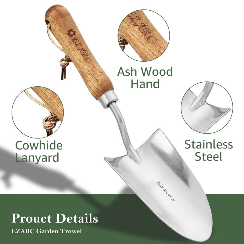 Μυστρί κήπου EZARC, φτυάρι από ανοξείδωτο ατσάλι για κηπουρική, φτυάρι κήπου με λαβή ξύλου για φύτευση μεταφύτευσης