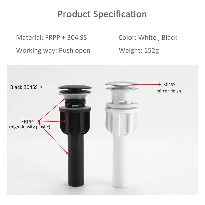 Povoljni kupaonski umivaonik Filter za otpatke Umivaonik Pop Up odvodni čep Ventil PP materijal Glava umivaonika Curi Set čepova Click Clack