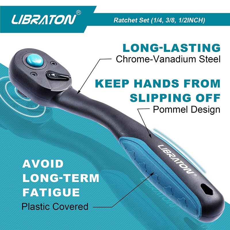 Libratoni põrkmehhanismide komplekt, 3 tk 1/4", 3/8", 1/2" põrkikäepide koos pisarapeaga, kiirvabastusega põrkmehhanismi komplekt mugava käepidemega