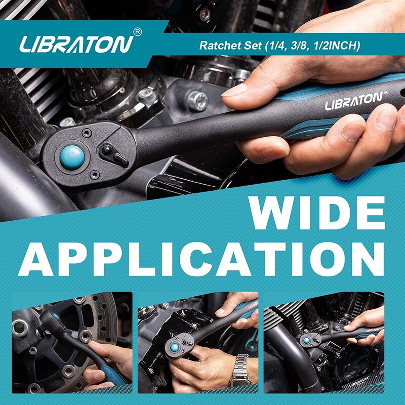 Libratoni põrkmehhanismide komplekt, 3 tk 1/4", 3/8", 1/2" põrkikäepide koos pisarapeaga, kiirvabastusega põrkmehhanismi komplekt mugava käepidemega