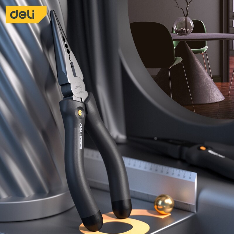 Deli 6 inch cu mâner negru Clește cu nas lung multifuncțional pentru tăiere Prindere dezlipire electrician reparații scule de mână