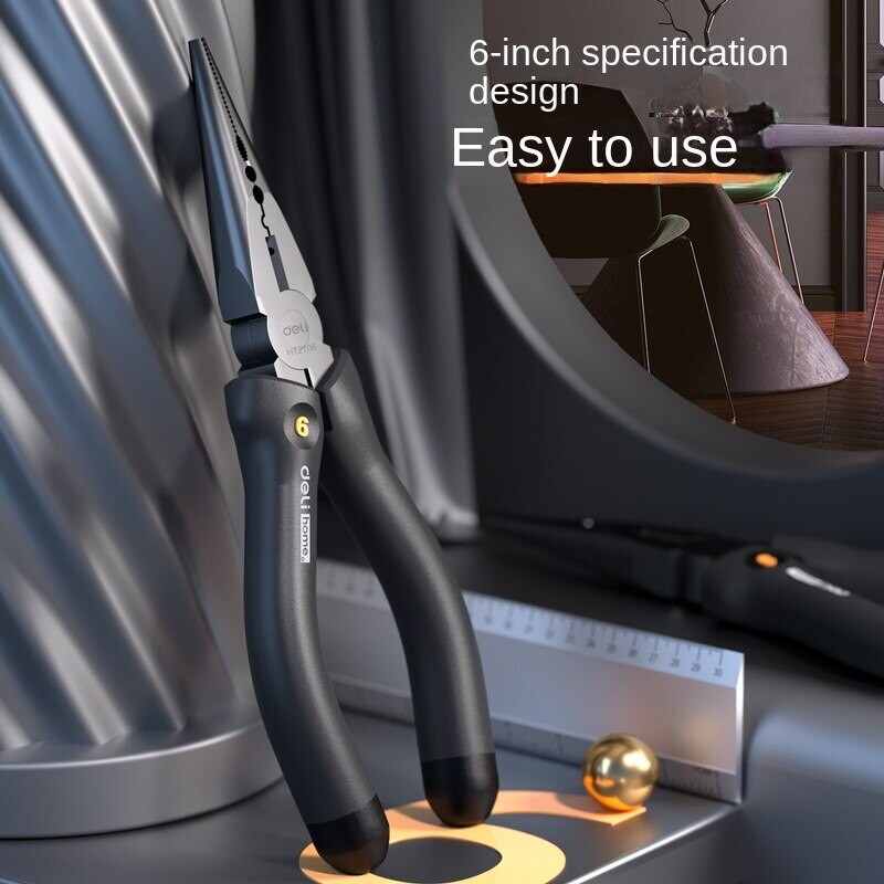 Deli 6 inch cu mâner negru Clește cu nas lung multifuncțional pentru tăiere Prindere dezlipire electrician reparații scule de mână