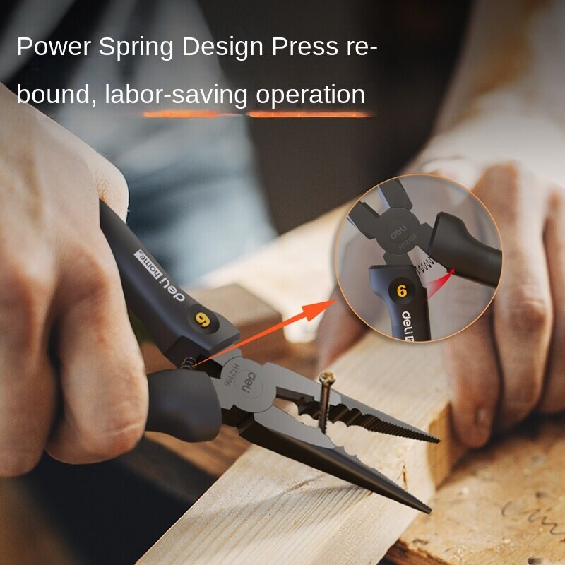 Deli 6 inch cu mâner negru Clește cu nas lung multifuncțional pentru tăiere Prindere dezlipire electrician reparații scule de mână