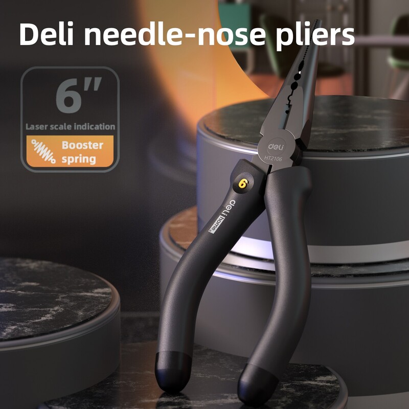 Deli 6 inch cu mâner negru Clește cu nas lung multifuncțional pentru tăiere Prindere dezlipire electrician reparații scule de mână