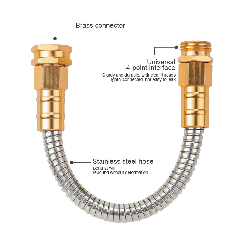 Jedan metalni priključak za crijevo od nehrđajućeg čelika, kratko crijevo za vodu s produžetkom vrtnog crijeva