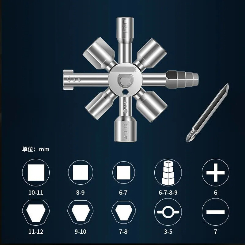 10 viename daugiafunkcis trikampis nešiojamasis veržliaraktis, skirtas elektrinio valdymo dėžutės lifto durų vožtuvo radiatoriui ir maišytuvui taisyti