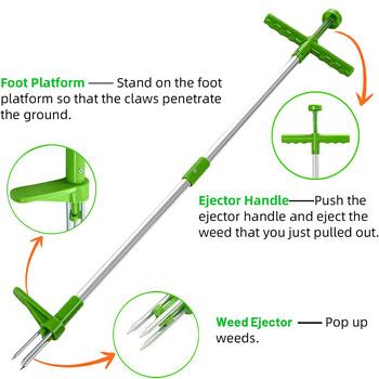 Уред за премахване на плевели с дълга дръжка Издръжлив уред за плевене на градински тревни площи Инструменти за издърпване на тревни корени на открит двор Елементи за градинско засаждане