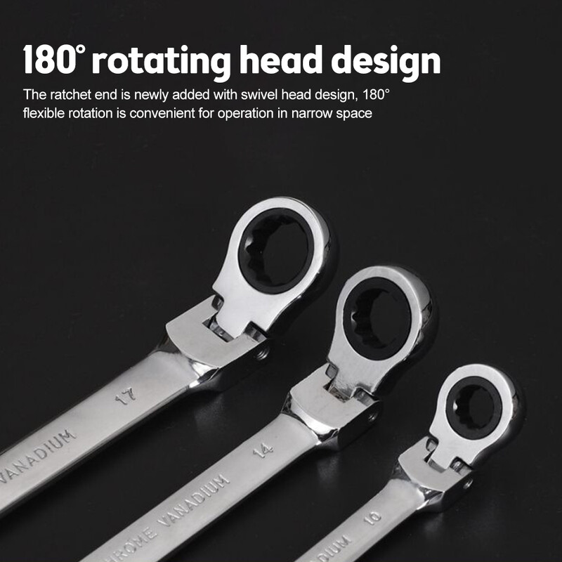 Lanksti besisukanti galvutė reketinis veržliaraktis Garažo metrinis rankinis įrankis 6 mm–14 mm, skirtas automobilių ir namų remontui 1 vnt.