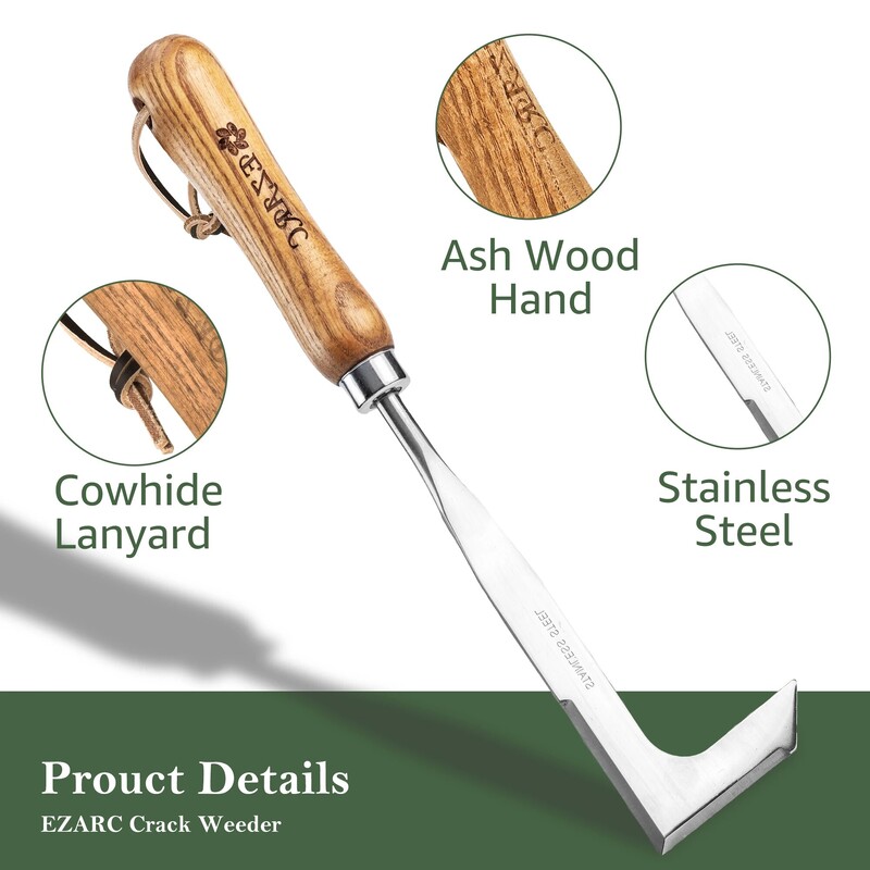 EZARC Crack Weeder Crevice umbrohutõrje tööriist 11,2" roostevabast terasest käsitsi umbrohutõrjemasin L-kujuline tõmbur spaatliga rohimise sirp