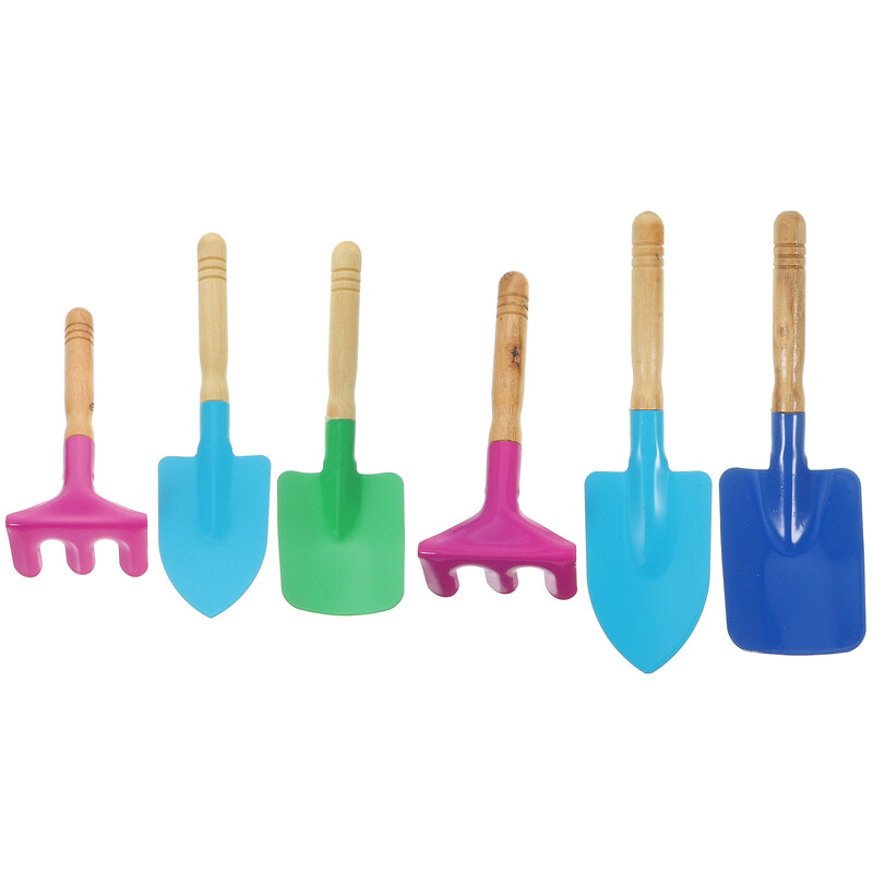 6PCS Set vrtnog alata, dječje grablje za plažu, drvena ručka, šarene igračke za učenje na otvorenom za djecu, dječake