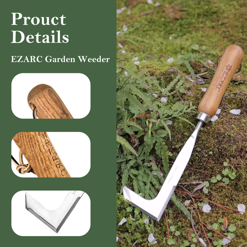EZAEC Crack Weeder Crevice umbrohutõrjetööriist Roostevabast terasest Manuaalne Weeder Pöögipuu käepidemega muru aiatööriist