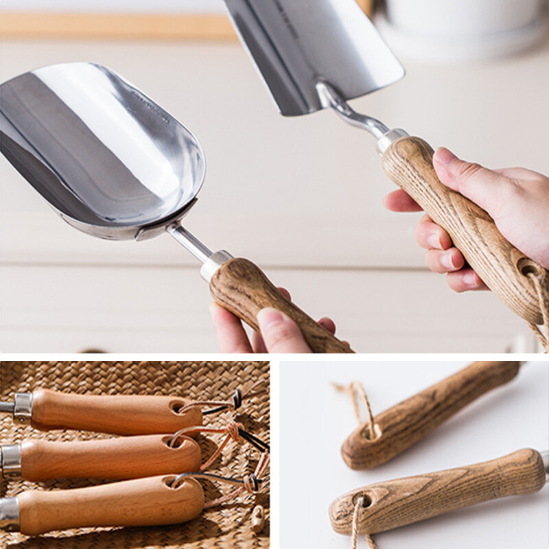 1 vnt. nerūdijančio plieno sodo įrankių rinkiniai Daugiafunkcinis mažas kastuvas su buko mediena / Toon medienos rankena, sodinant dirvą rankinis kastuvas