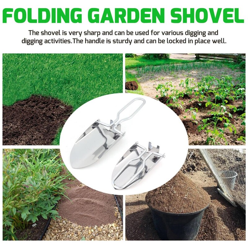 Mini lopată pliabilă de grădină, lopeți de camping în aer liber, instrument de săpat, lopată portabilă de exterior din oțel inoxidabil, instrumente de săpat pentru grădină