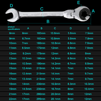 Metric Open Flex-Head Ratcheting keynch συνδυασμός 8-22mm, μετρικό κλειδί με 72 δόντια, καστάνια σωλήνων από χρωμίου βανάδιο