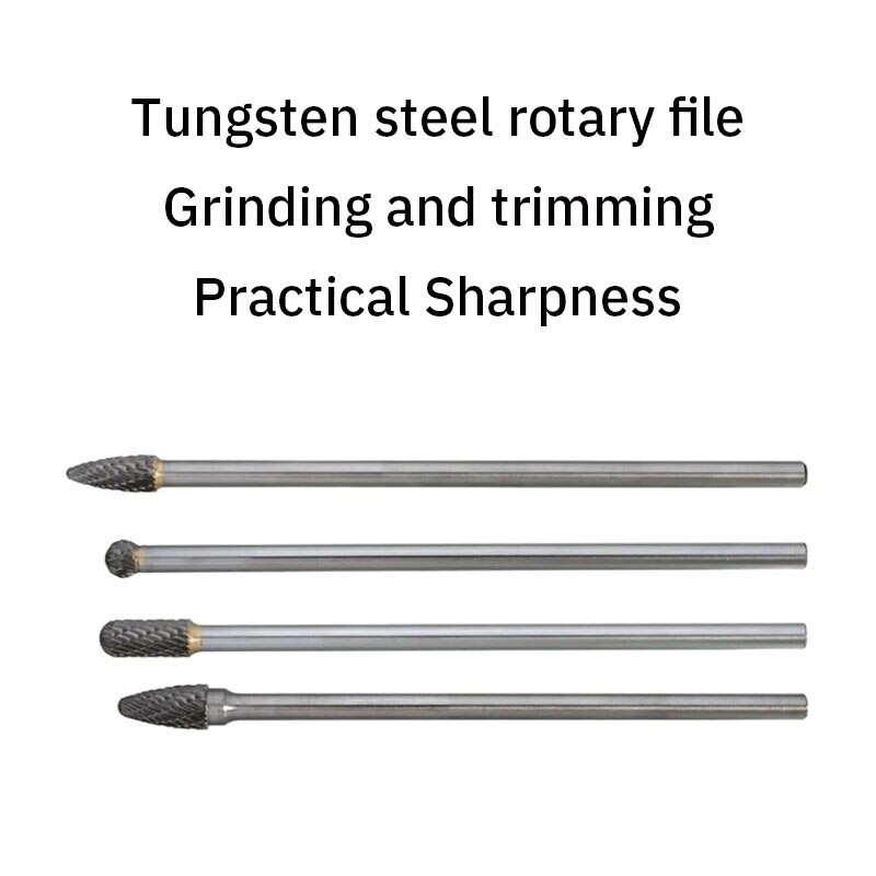 4 bucăți din aliaj dur, pile rotative, mâner extins, cap de șlefuit din oțel tungsten, jad metalic, freză electrică pentru prelucrarea lemnului