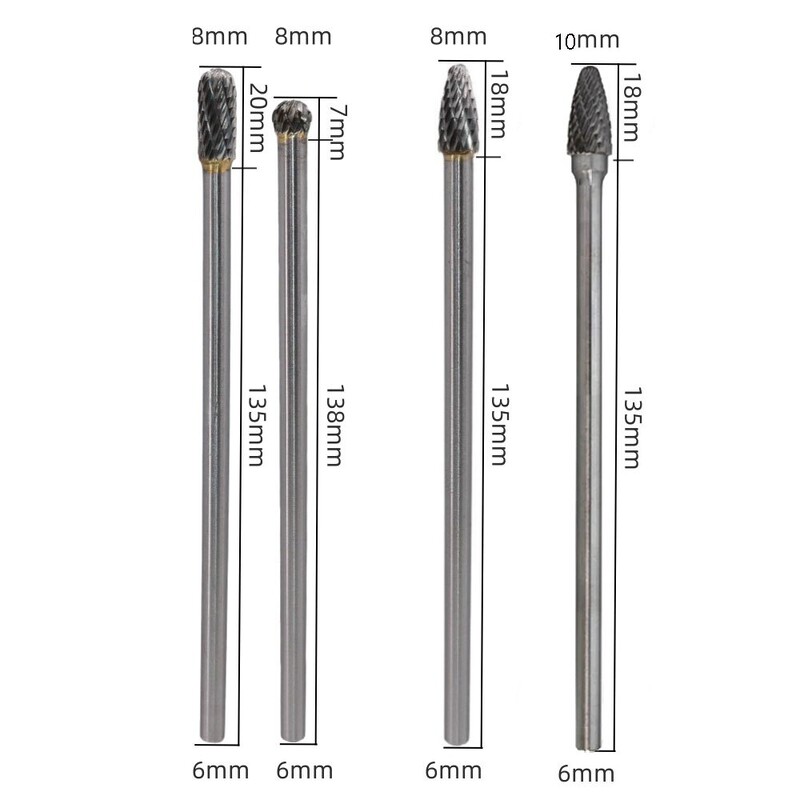 4 bucăți din aliaj dur, pile rotative, mâner extins, cap de șlefuit din oțel tungsten, jad metalic, freză electrică pentru prelucrarea lemnului