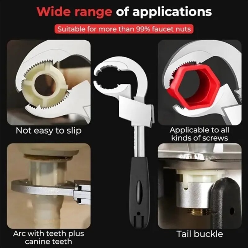 Suure avausega reguleeritav mutrivõti Vannitoa valamu mutrivõti Kanalisatsioonitoru tööriistad Multifunktsionaalne kahe otsaga mutrivõti torustiku remonditööriist