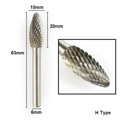 XCAN dildės 1vnt 6 mm karbido dvigubo pjovimo sukamieji šlifavimo antgaliai 10 mm skersmens sukamoji dildė, skirta Dremel Rotary Tools abrazyviniams įrankiams