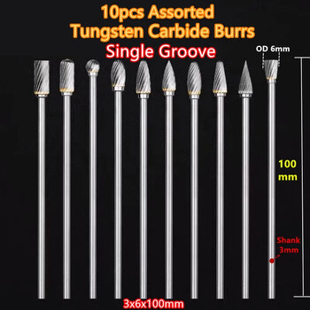 10 τμχ Ποικιλία 3x6x100mm Extend Long Tungsten Carbide Grinding Point Burr For Dremel Grinder Die Grinder