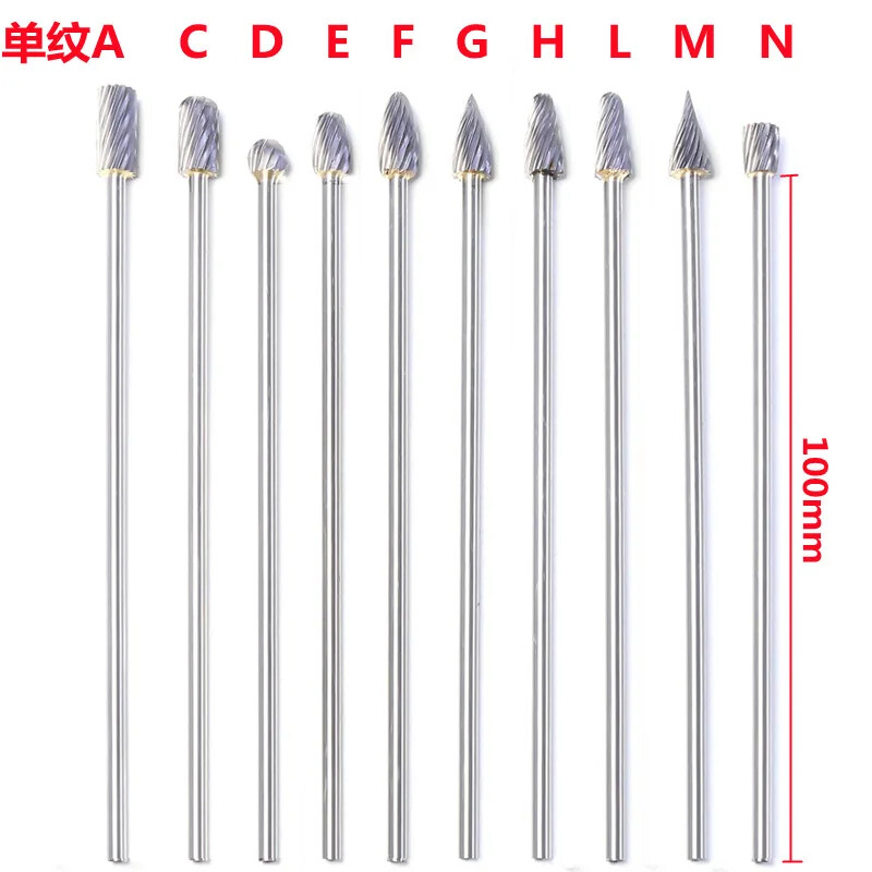 10 tk Assortii 3x6x100 mm pikendatud volframkarbiidist lihvimispunkti hammustik Dremeli veski surveveskile