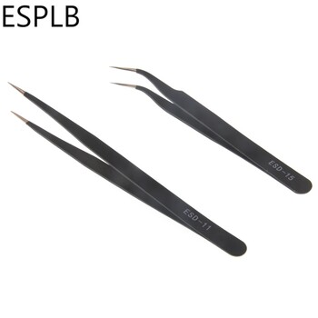 Εργαλεία χειρός επισκευής τηλεφώνου ESPLB Anti-Static Precision Curved Straight Tip Electronics Βιομηχανική λαβίδα Ασημί/Μαύρο τηλέφωνο