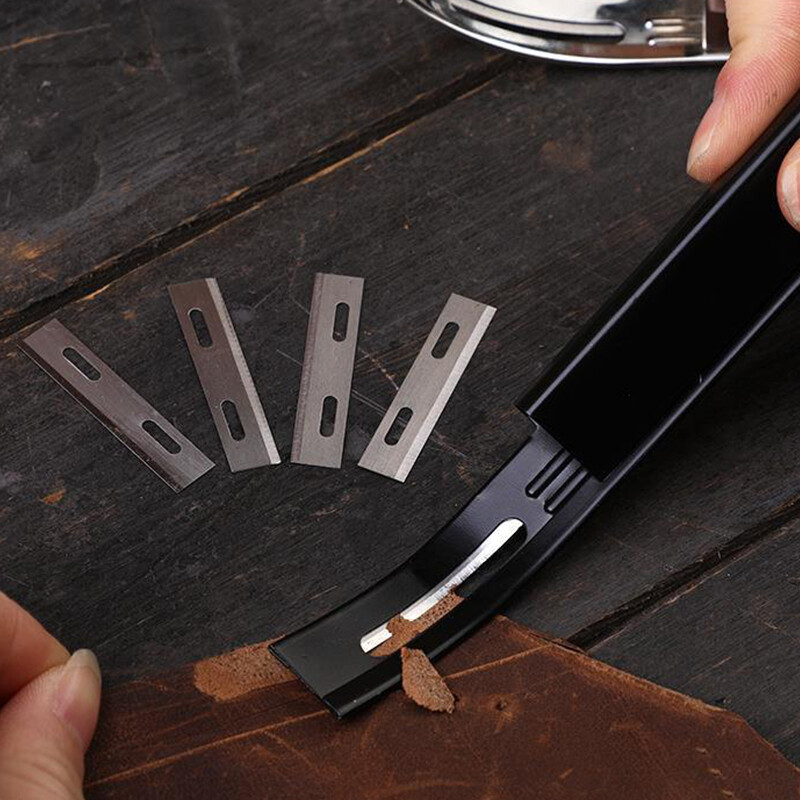 Must/hõbedane nahast suusatamisnuga tööriist 3 tk teraga Terasest kaarekujulised õhendamisnoad DIY käsitsi valmistatud nahast trimmimise tööriistad