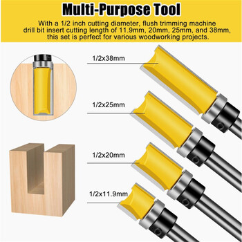 Комплект битове за рязане с 1/4 инча опашка Прецизно рязане Дървообработваща фреза Многофункционален дървообработващ инструмент