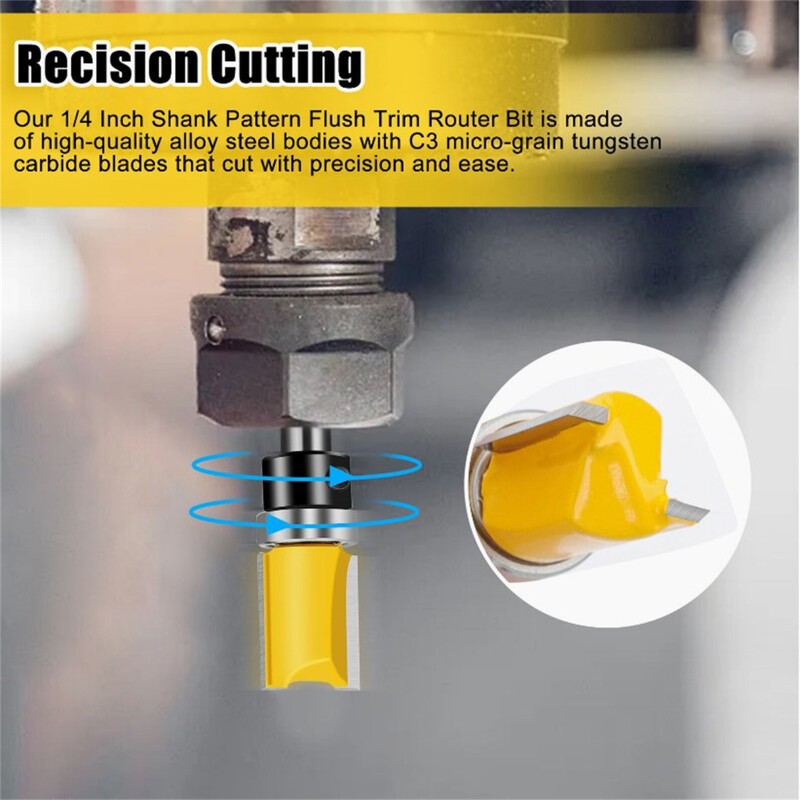 Nuplaunamo frezavimo antgalių rinkinys su 1/4 colio koteliu tikslaus pjovimo medienos apdirbimo frezavimo pjovimo įrankis Daugiafunkcis medienos apdirbimo įrankis