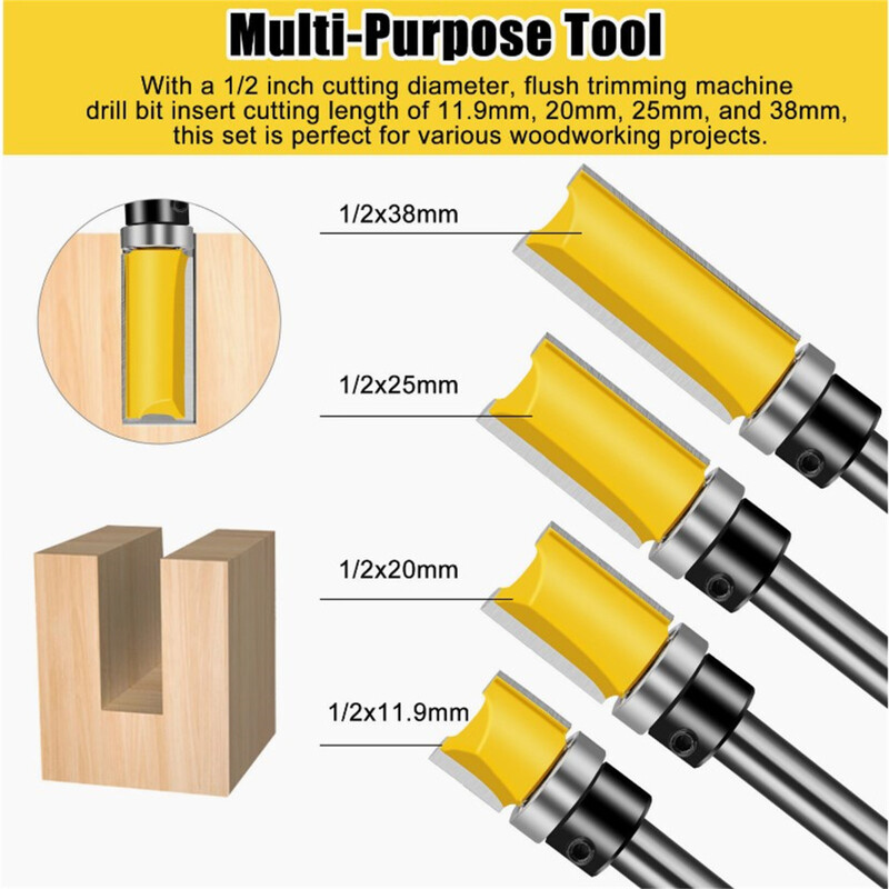 Nuplaunamo frezavimo antgalių rinkinys su 1/4 colio koteliu tikslaus pjovimo medienos apdirbimo frezavimo pjovimo įrankis Daugiafunkcis medienos apdirbimo įrankis