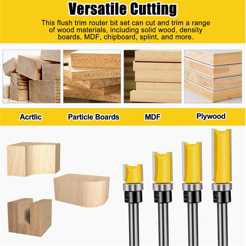 Nuplaunamo frezavimo antgalių rinkinys su 1/4 colio koteliu tikslaus pjovimo medienos apdirbimo frezavimo pjovimo įrankis Daugiafunkcis medienos apdirbimo įrankis