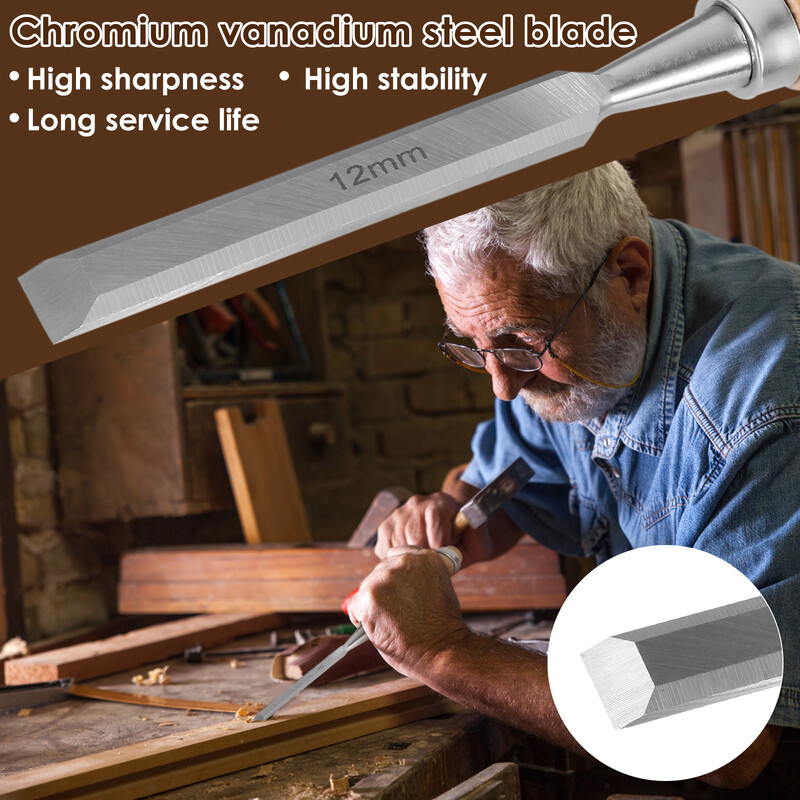 Set dlijeta za drvo od 4 komada Oštra dlijeta od krom-vanadij čelika za rezbarenje drva s bukovim ručkama Ergonomski alati za rezbarenje drva