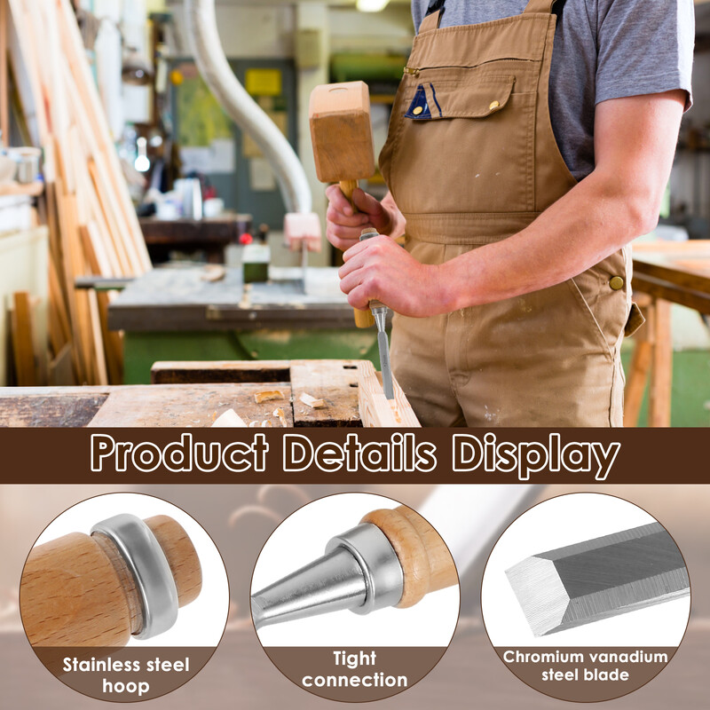 Set dlijeta za drvo od 4 komada Oštra dlijeta od krom-vanadij čelika za rezbarenje drva s bukovim ručkama Ergonomski alati za rezbarenje drva