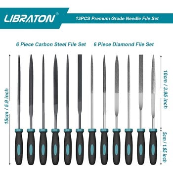 Libraton Small Files Set, Needle Diamond Files 13PCS, 6Pcs Jewlers Files & 6 Steel Files for Precision Metal File Work Wood Files