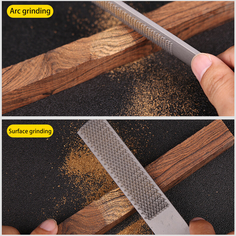 2 vnt. 4 krypčių medinė dildė 2 vnt. plieninė rankinė dildė Patvari medinė drožlė pusiau apvali plokščia ir adatinė dildė Lengva naudoti galandimo įrankiai