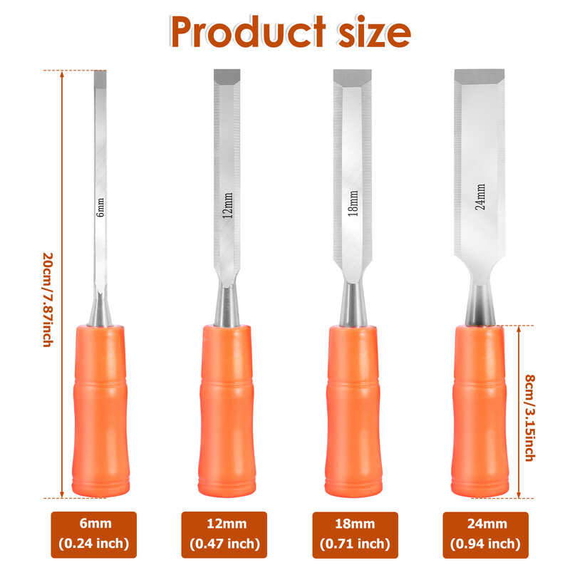 4 tk puidu nikerdamiseks peitlikomplekt süsinikterasest puidutöötlemistööriist 6/12/18/24 mm puusepatööd lamedad peitlid nikerdusnuga puusepa käsitööriist